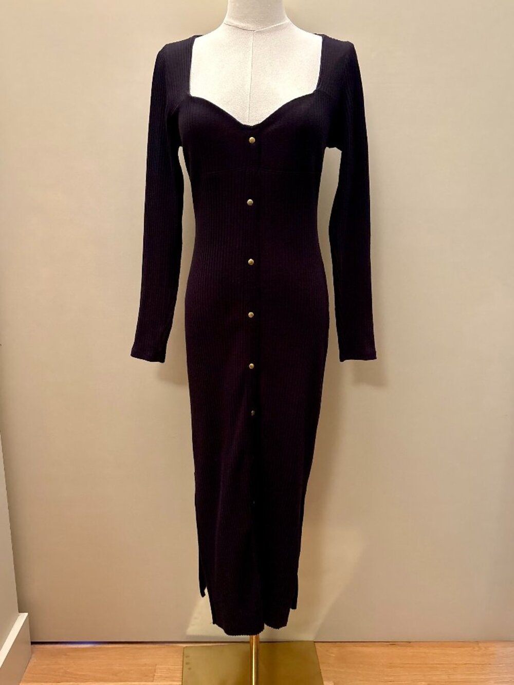 ASOS Black Rib-Knit Midi Dress